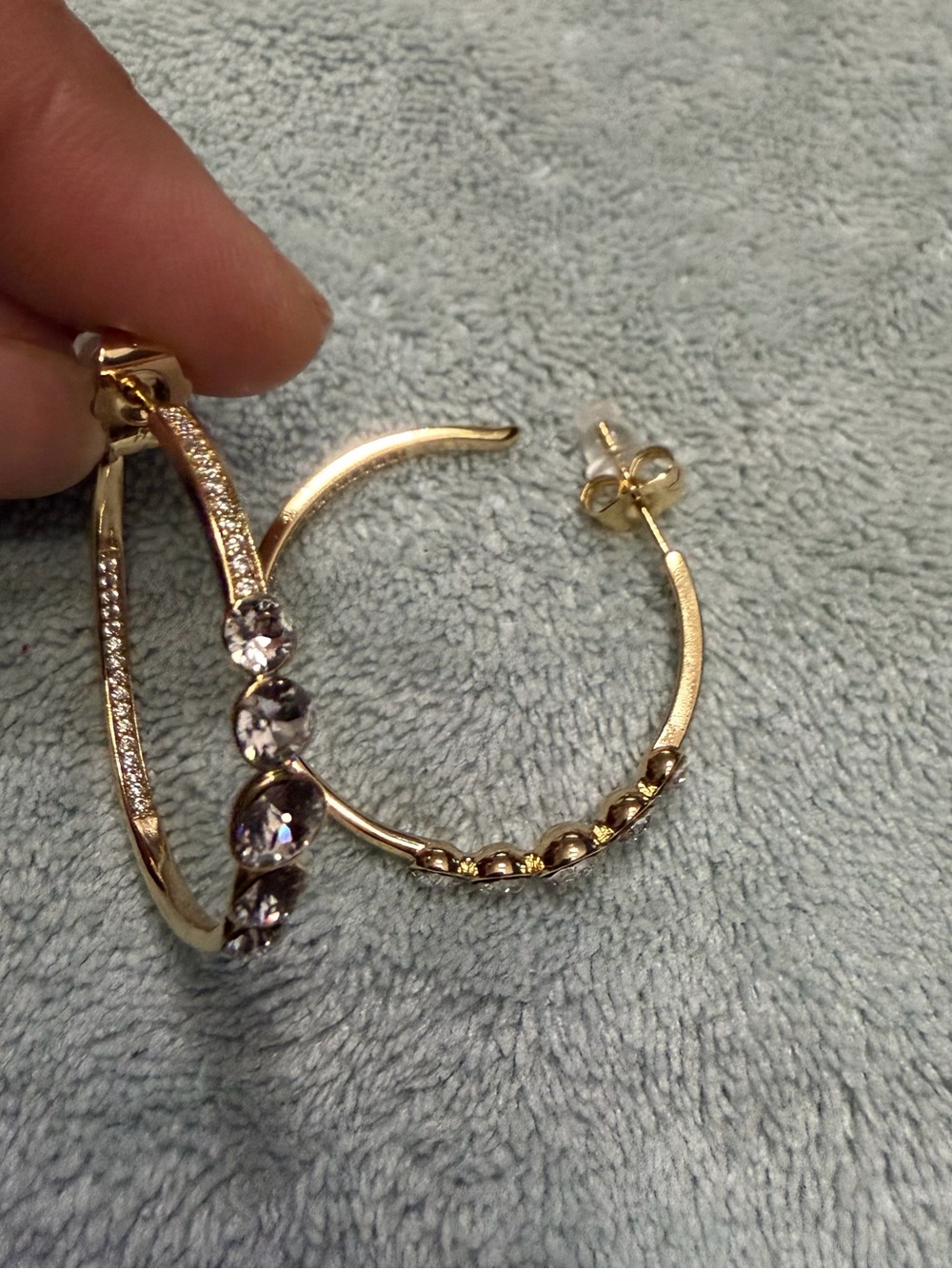 Gold-Tone Hoop Earrings with Clear Crystal Accents